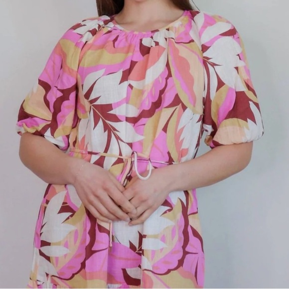 MINKPINK Kali Mini Dress Linen Blend Floral Lightweight Tie Waist - Picture 2 of 13